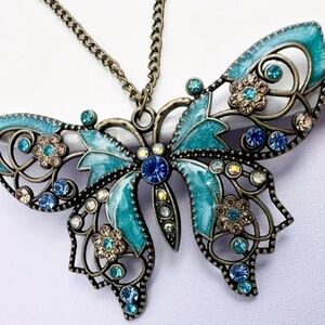 Bronze Butterfly Clip-On Keychain Pendant Necklace